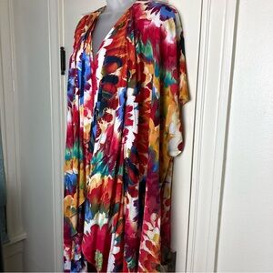 Umgee Kimono Duster Cardigan Bright Watercolor Floral Rayon Sz S/M
